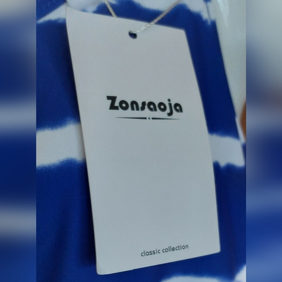 Swimwear Top Racerback Blue Stripes - Picture 3 of 4